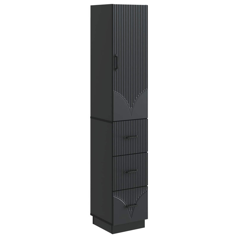  Cabinet Set 2 Pcs Engineered Wood Storage Home Organization Office, Black