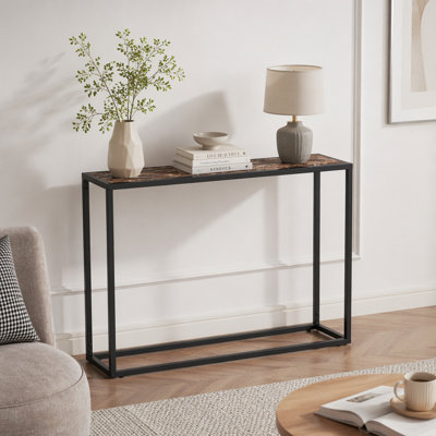 Console étroite, table de vestibule haut de gamme, entrée, table de couloir industrielle, salon, foyer, brun et noir