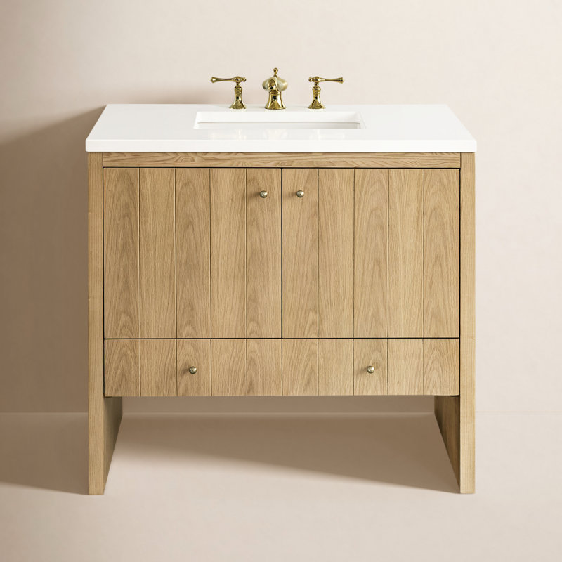 Hudson 36'' W Single Vanity, White Zeus, 8" Widespread, Light Natural Oak