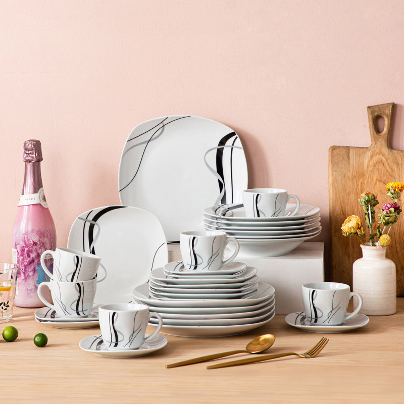 30 Piece Porcelain China Dinnerware Set, Service for 6 