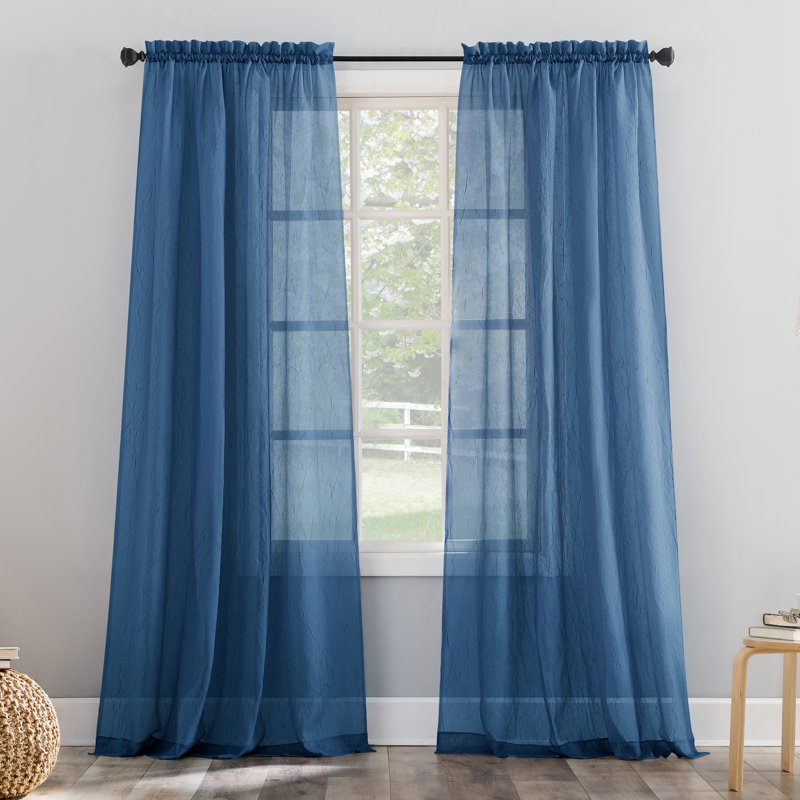 Maxon Crushed Sheer Voile Rod Pocket Curtain Panel, 51" W x 63" L, Blue