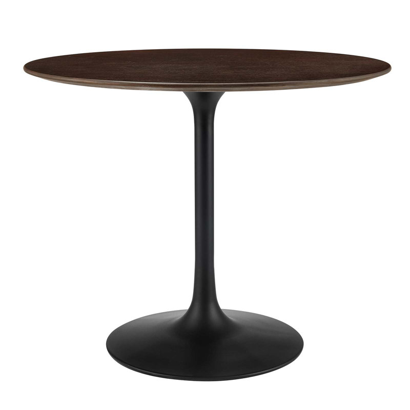 60" Round Cherry Walnut Wood Dining Table with Black Pedestal Base