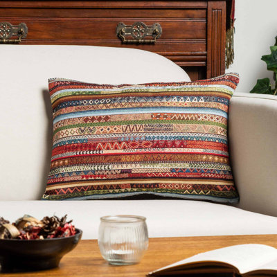 Meridian Stripe Tapestry Cushion in Spice