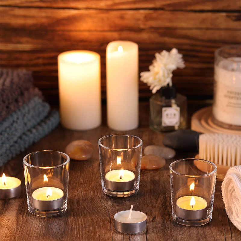 36 bougies chauffe-plat 36 pièces avec bougies chauffe-plat, bougies votives en verre avec une combustion de 4,5 heures pour un centre de table, décoration de mariage, décoration de fête