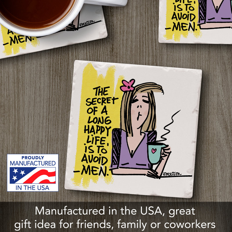 Avoid Men Single Square Tumbled Tile Coaster