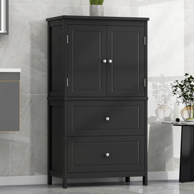 Armoire de rangement pour salle de bain, armoire avec deux portes et tiroirs, tablette réglable, panneau de fibres à densité moyenne