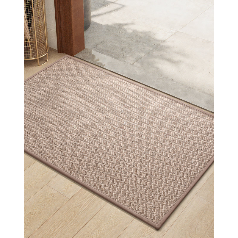 Melio Chevron Polyester Doormat , 24" W x 36" L, Khaki