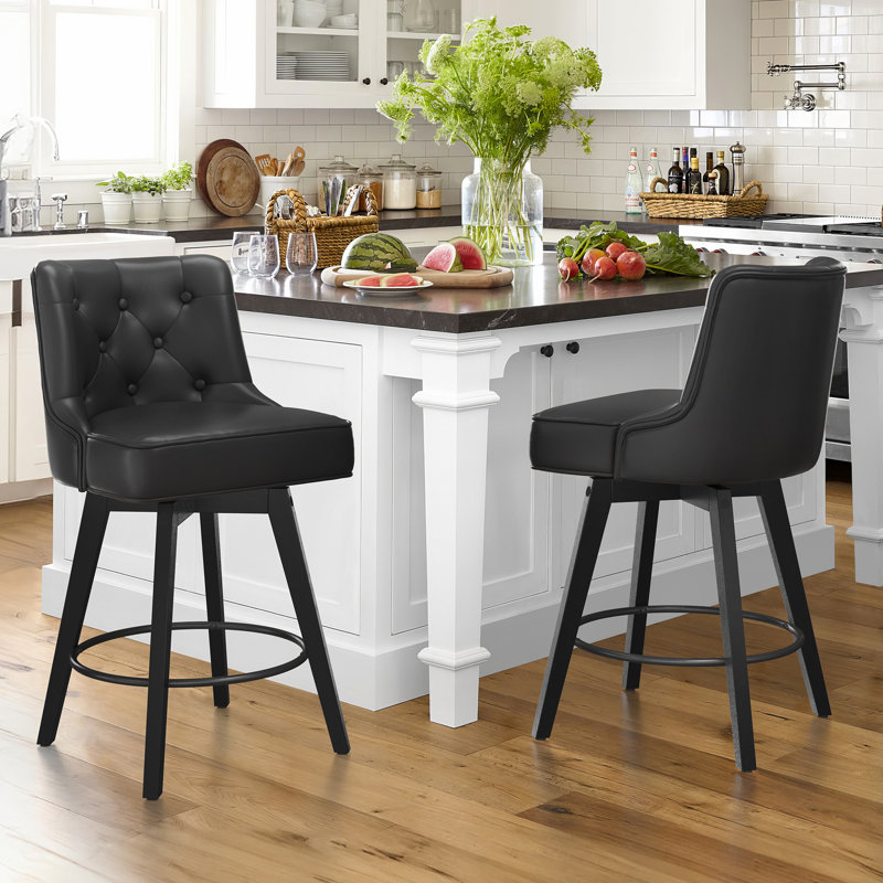 Bianny Swivel Upholstered Counter Stool, Black/Faux Leather