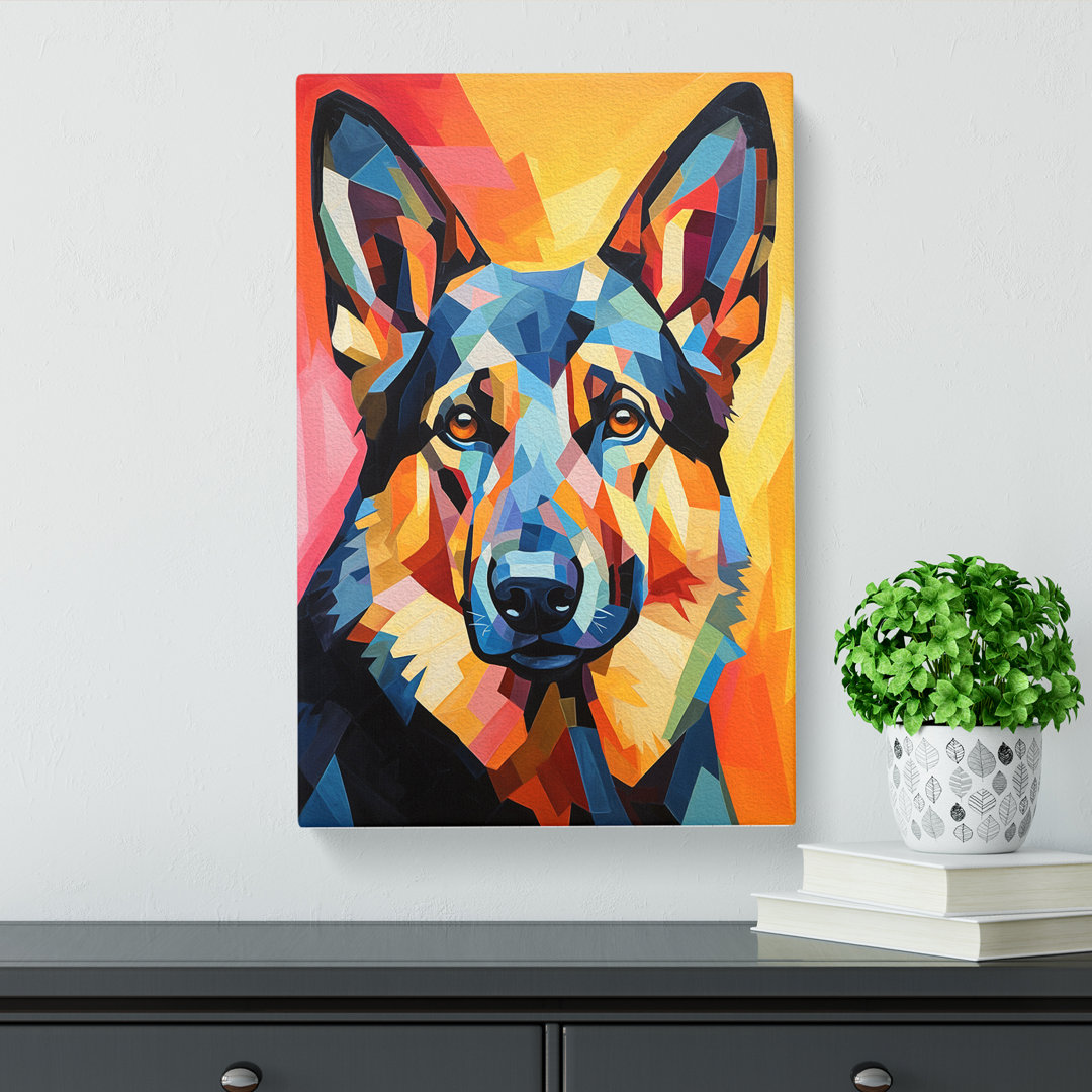 German Shepherd Cubism No.2 - No Frame Art Prints - Wrapped Canvas