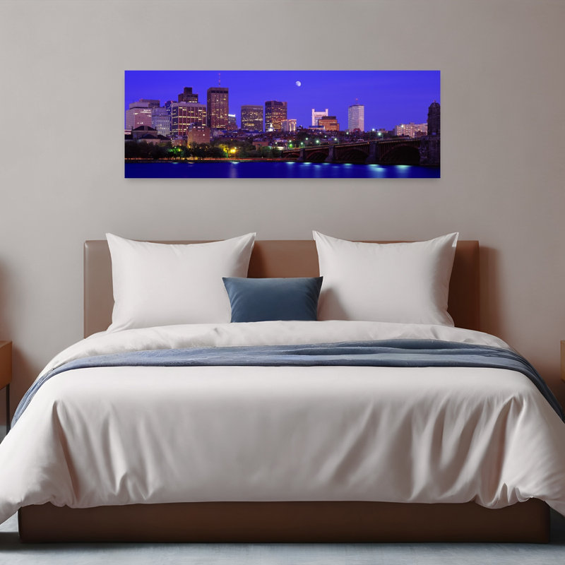 «Dusk Charles River Boston Ma Usa», art contemporain abstrait, art mural de la ville, H 16 po x l 48 po