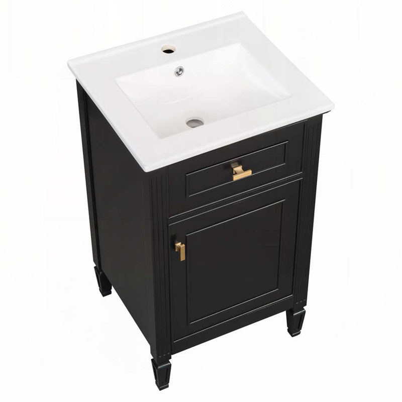 Meuble-lavabo de 20 po avec lavabo en céramique, Noir