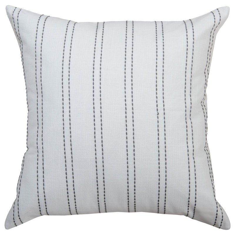 100% Cotton Filled Throw Pillow, Polyester, White/Gray Striped