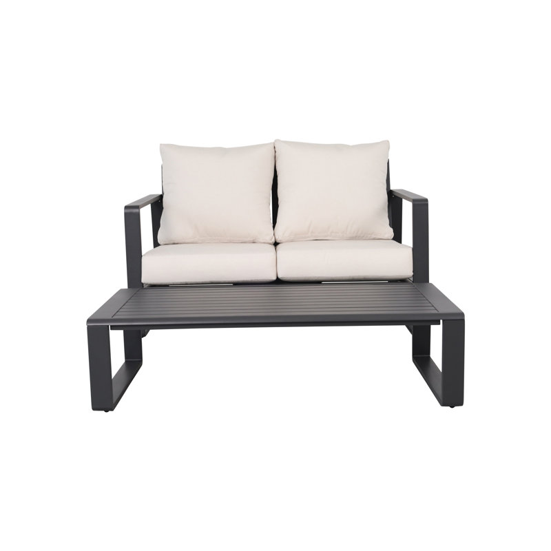 Double With Milky White Cushions And Rectangular Coffee Table #5453. Strong Aluminium Material. Ample Surface For Your Daily Needs #5453 & Table. Construction. Spacious Tabletop Practical Decorative