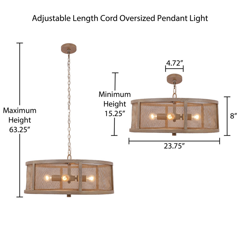 23.75"W Malpartida Woodgrain Finish Metal Caged 4-Light Chandelier
