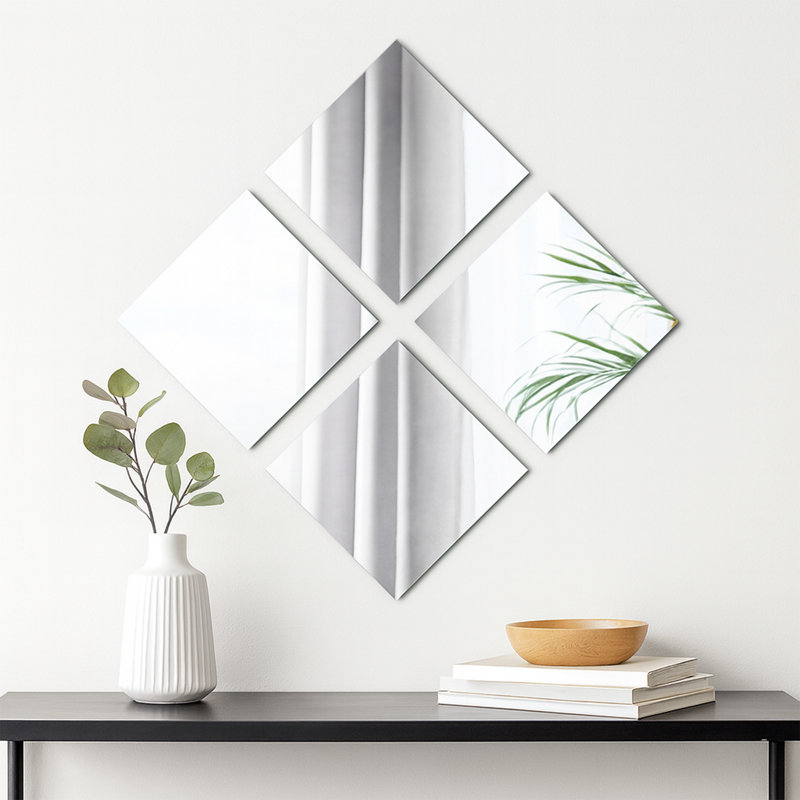 Ensemble de miroirs muraux auto-adhésifs 4 pièces, Carrée H 11,11 po x l 11,11 po
