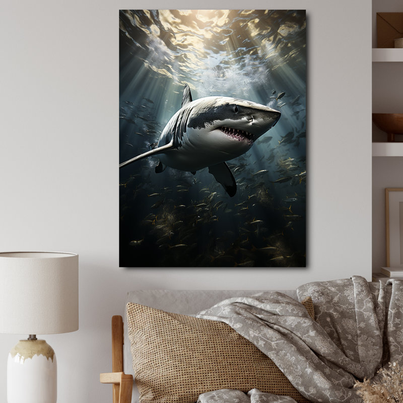 Grand requin gris, la majesté - animaux marins, art mural, 32" H x 24" W, Toile tendue
