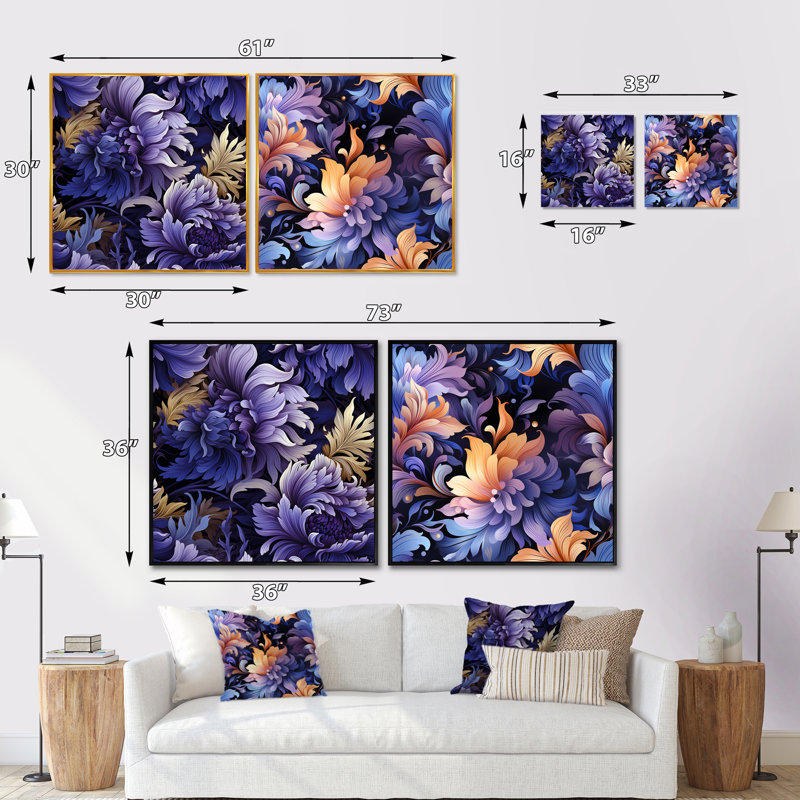 Jules - Ensemble de 2 collages carrés botaniques abstraits, Cadre flottant brun, H 16 po x l 33 po