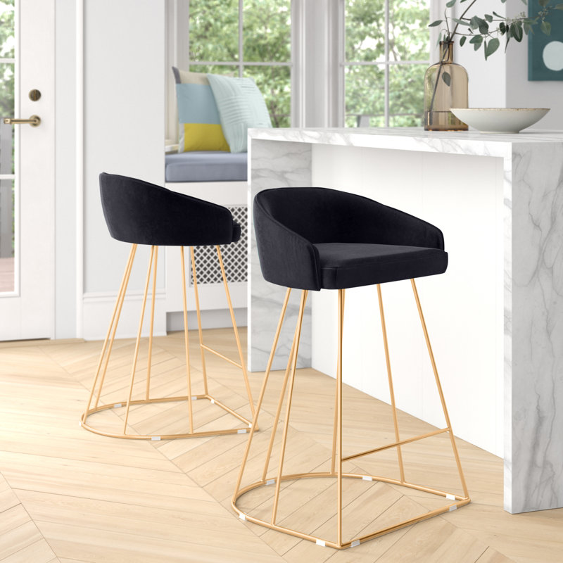 Tabouret de comptoir rembourré 25,5 po Sienna, Velours noir, Or