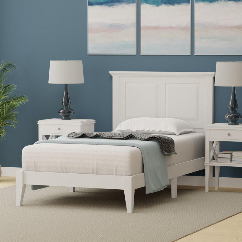 Lit plateforme en bois massif Markovich, Simple, Blanc