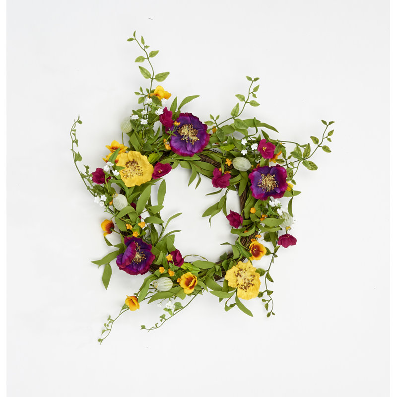 22" Mixed Flower Wreath with Pod on Natural Twig Base