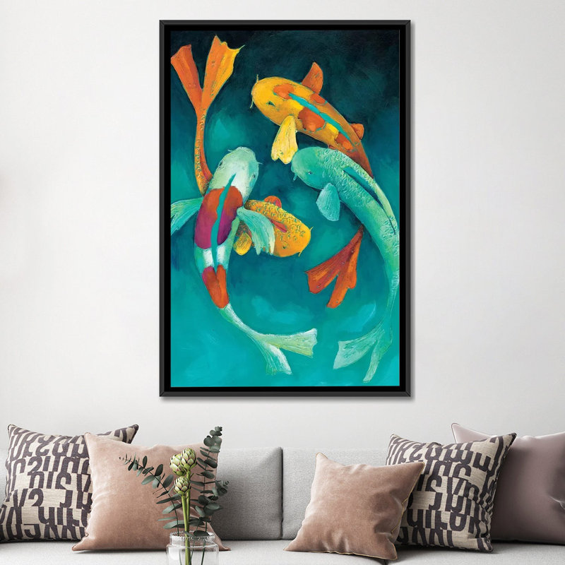 « ornemental koi ii », reproduction sur toile tendue, H 48 po x l 32 po x P 1,5 po, Toile encadrée noire, Pas de tapis