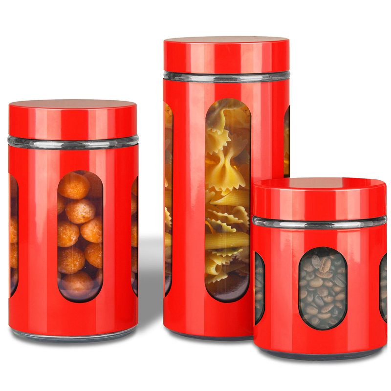 Glass Canister - Set of 3, Red