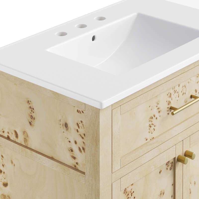 Modway Elysian 30'' Free Standing Single Bathroom Vanity with Manufactured Wood Top, Burl, White