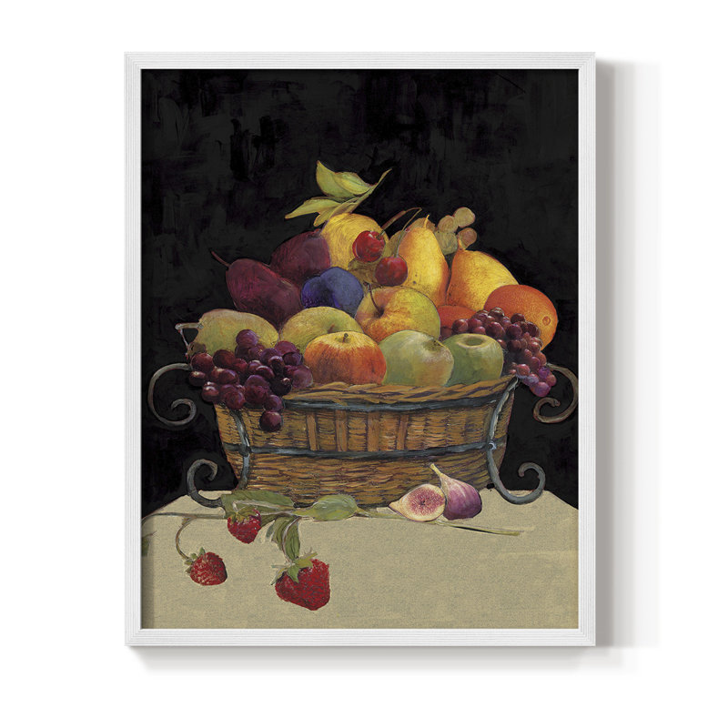 Fruit Basket I Revisit Framed Print - Solid Wood, 15" H x 12" W, White