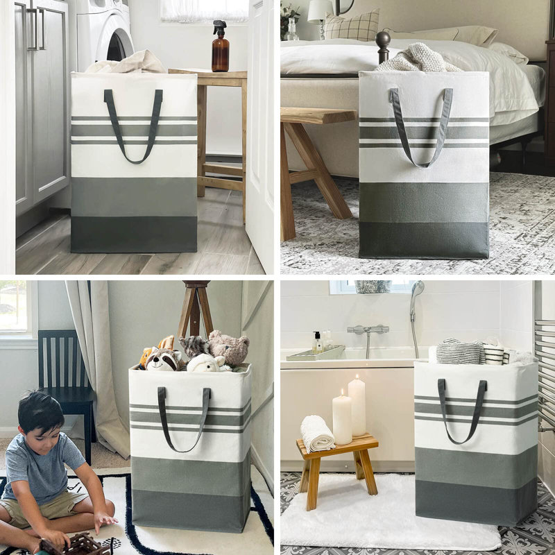 2-Pack 75L High Clothes Storage Basket With Extended Handle, Foldable, Grey