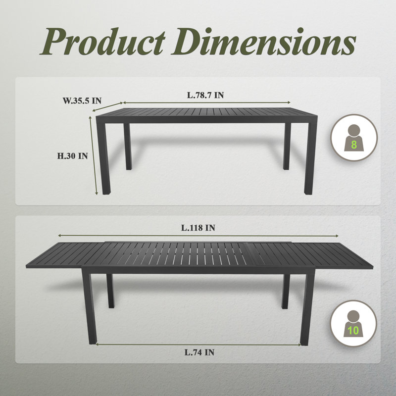 Ensemble de salle à manger de patio en aluminium pour 10 personnes avec table rectangulaire extensible et coussins inclus