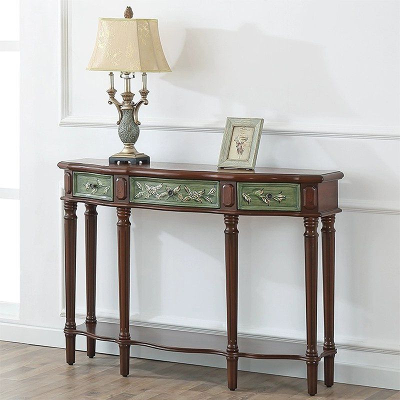 Green&Walnut Solid + Manufactured Wood Free form Console Table, 34.65" H x 48.03" W x 12.99" D