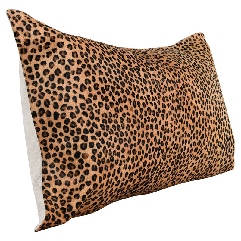 Camel and Black Genuine Cowhide Leopard Print Throw Pillow