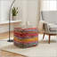 Pouf carré Boho fabriqué à la main, tissu Chindi multicolore, 20 x 20 x 14 pouces, confortable et élégant pour la maison