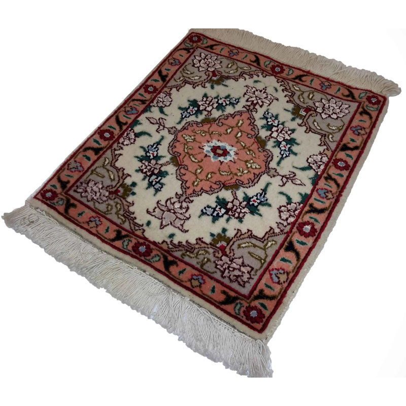 Tapis oriental brun / blanc / crème en laine / coton de style oriental 1 pi x 1 pi 2 po Tawanne