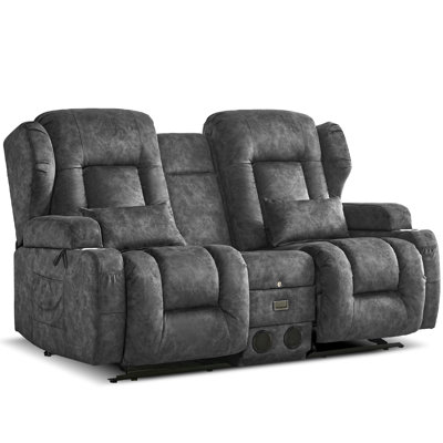 Loveseat Rocker Recliner Sofa, Dual Reclining Couches With Console, Manual Reclinable Double Seat 2 Person Recliner, Rv Movie Seating For Travel Trailers Living Room