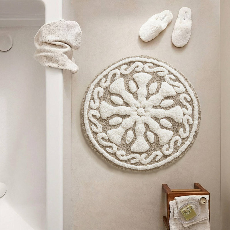 Tapis de bain touffeté 100% coton Casablanca, Taupe, Rond l 25 po x L 25 po