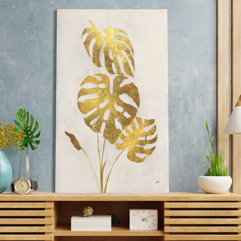 Palmier doré I - peinture, L 18 po x H 30 po, Toile tendue