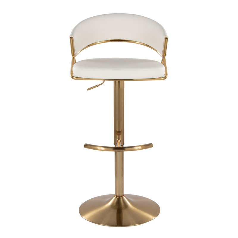 Jie Adjustable Barstool - Set Of 2, White, Gold