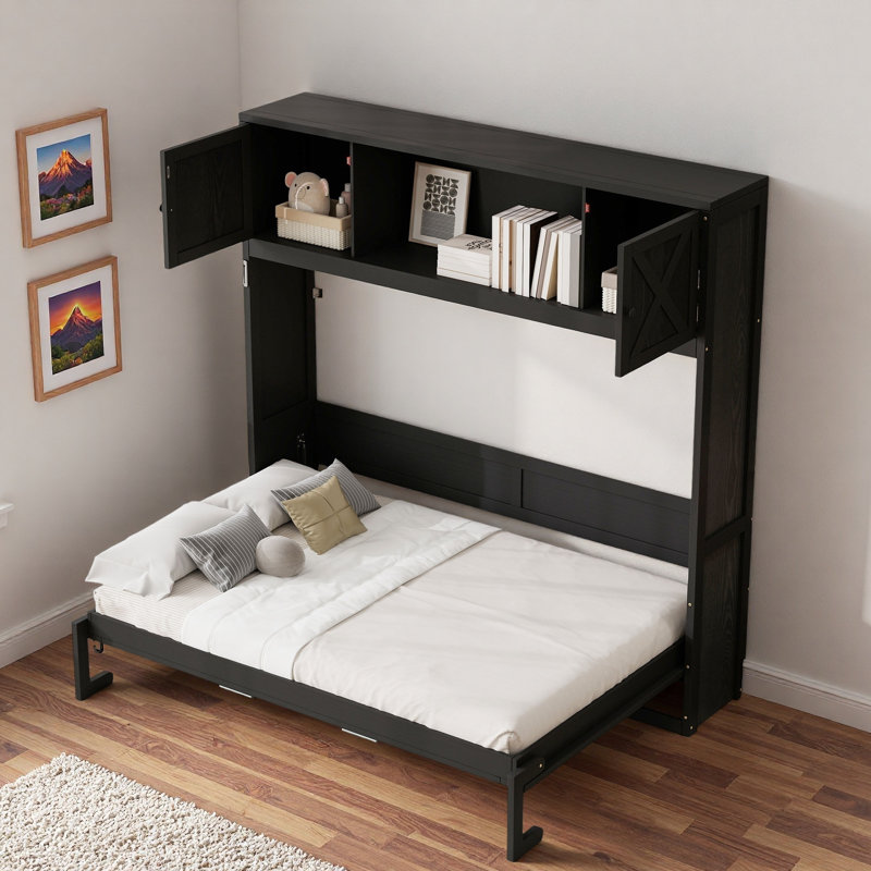 Lit escamotable avec 2 armoires de rangement et tablette ouverte Murphy, Noir
