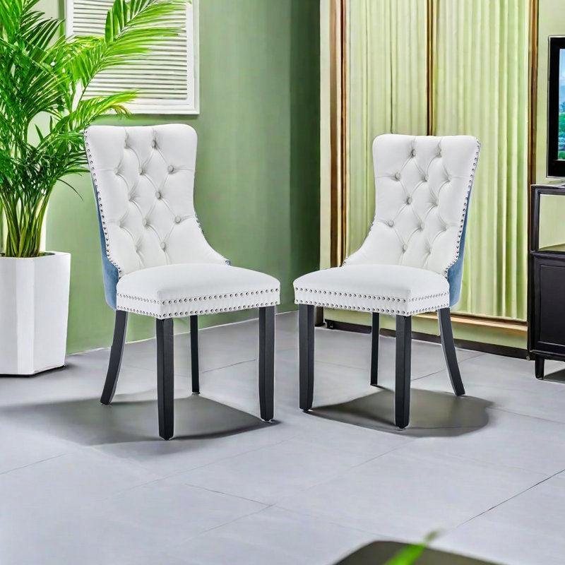 Deana 20'' H Tufted Upholstered Side Chair, White/Blue