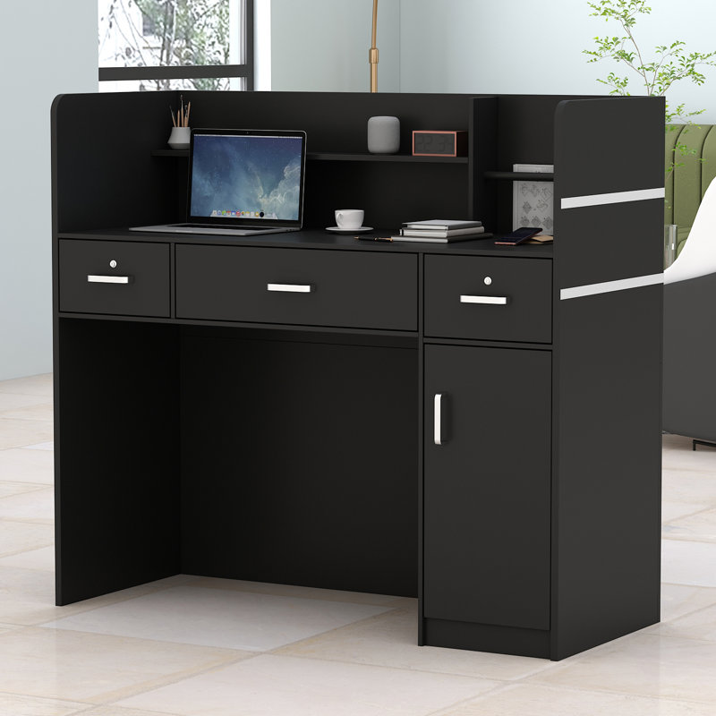 Camyah Rectangle Manufactured Wood Reception Desk, Black