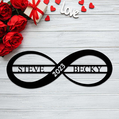 Personalized Infinity Love Sign Metal Wall Art - Custom Couple Name Wall Art - Romantic Infinity Symbol Design Sculpture - Modern Farmhouse Style Wall Hanging - Industrial Metal Art - Wedding Anniversary Home Decor - Meaningful Statement Art Piece