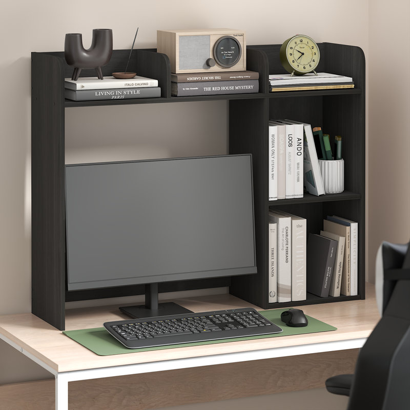 Huche de rangement pour bibliothèque Classic, étagère de bureau avec 3 tablettes, blanc / blanc, Espresso