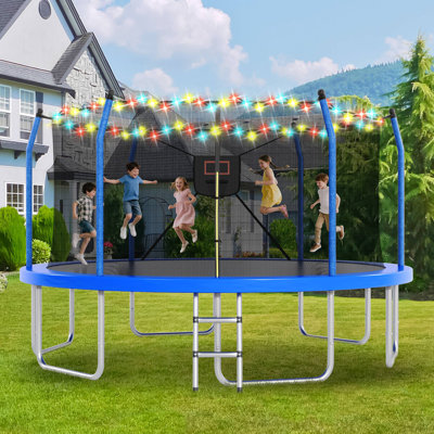 Trampoline avec lumières et panier de basketball, trampoine récréatif extérieur de 16 po pour enfants et adultes