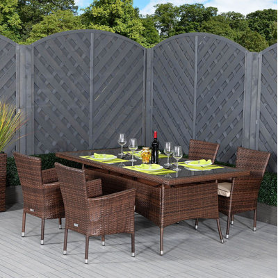 Finney 4 - Person Patio Dining Set Umbrella Hole Included Rectangular Table with Cushions Included