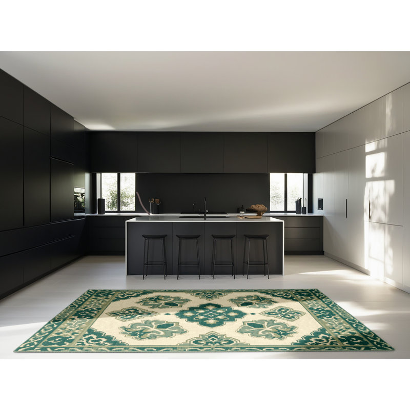Soft Plush Fessler St Patties Modern & Contemporary Abstract Area Rug in Beige – SageGreen Binding, 6x9