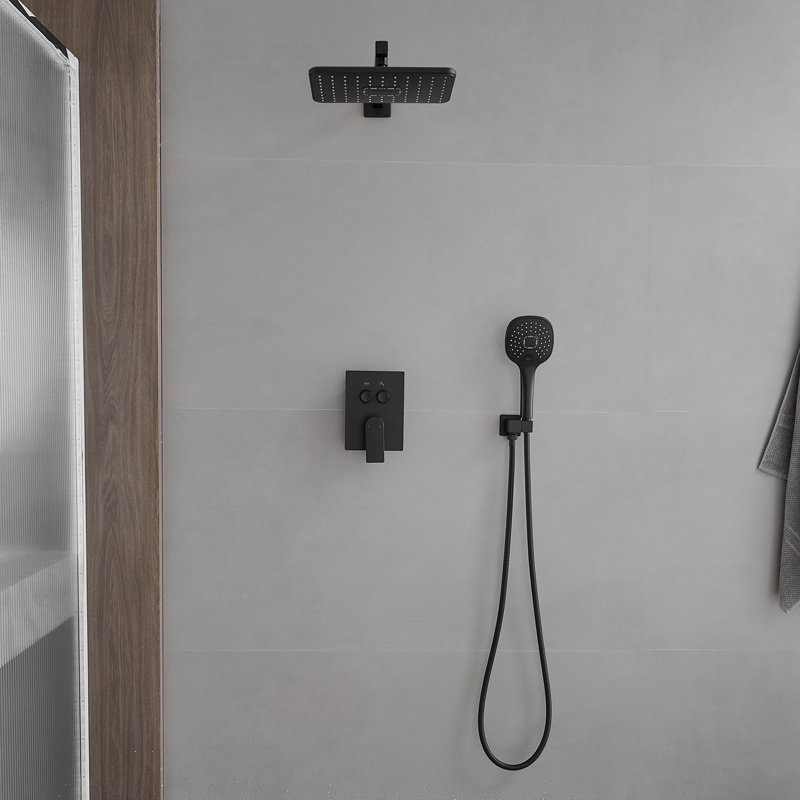 Modern Single Handle 2 -Spray Shower Faucet 2.5 GPM With Pressure Balance Push Button Diverter In Matte Black