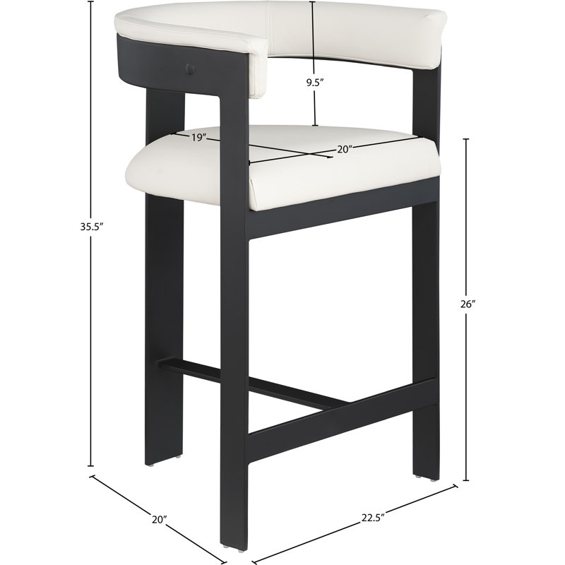 Tabouret de comptoir Romeo Hermi, Cuir crème végétalien, Thermolaquage noir mat
