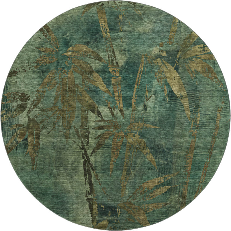 Premium Machine Washable Mayfield AMF2222 Botanical Rug, Green, 8' Round