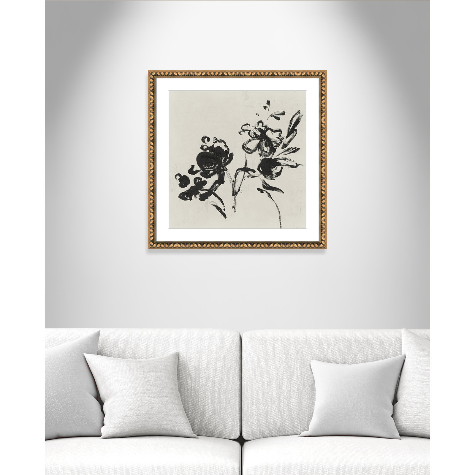 Black Florals I by Isabelle Z - Picture Frame Painting, 28.75" H x 28.75" W , Gold Bead
